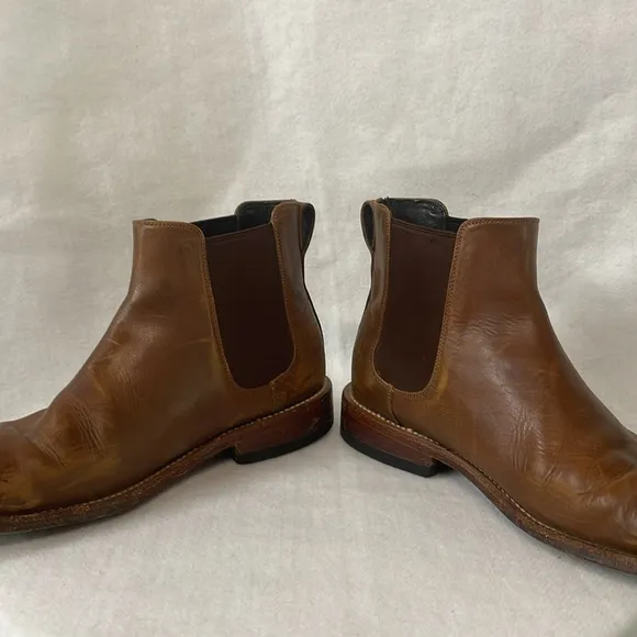 Nisolo Mens Sz 8.5 Javier Chelsea cognac leather Chelsea Ankle Boots Pull On