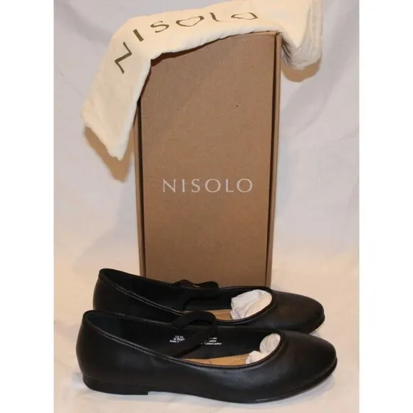 NISOLO WOMEN'S BEA LEATHER MARY JANE BALLET FLATS BLACK SZ 9.5 NIB $138