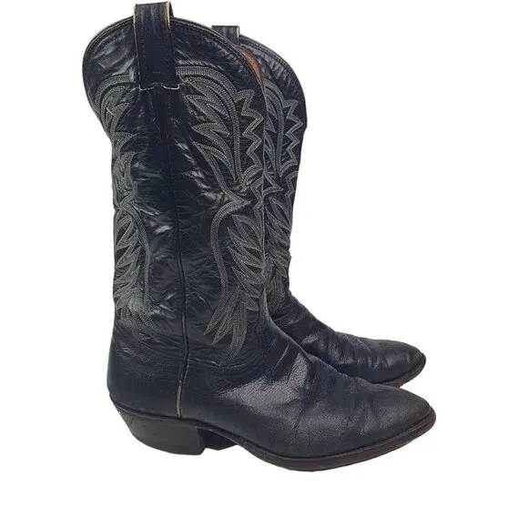 Nocona Black Leather Western Cowboy Embroidery Boots Men’s Size US 10 D