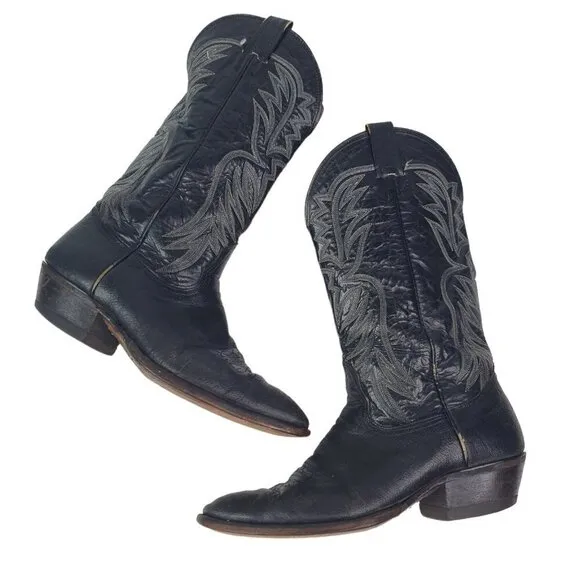 Nocona Black Leather Western Cowboy Embroidery Boots Men’s Size US 10 D