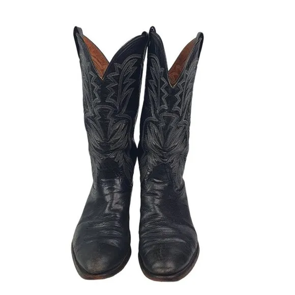 Nocona Black Leather Western Cowboy Embroidery Boots Men’s Size US 10 D