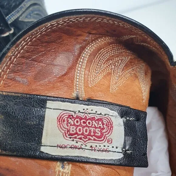 Nocona Black Leather Western Cowboy Embroidery Boots Men’s Size US 10 D