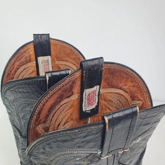 Nocona Black Leather Western Cowboy Embroidery Boots Men’s Size US 10 D