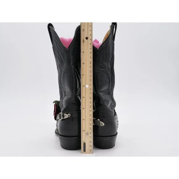 Nocona Boots Womens 7 Black Leather Roper Harness Pointed Toe Pull On