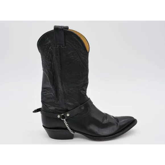 Nocona Boots Womens 7 Black Leather Roper Harness Pointed Toe Pull On