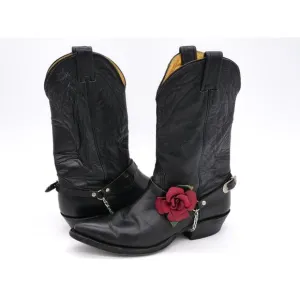 Nocona Boots Womens 7 Black Leather Roper Harness Pointed Toe Pull On