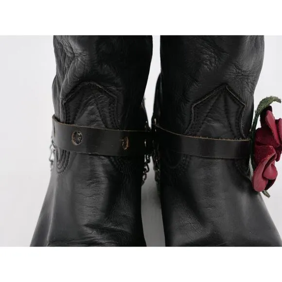 Nocona Boots Womens 7 Black Leather Roper Harness Pointed Toe Pull On