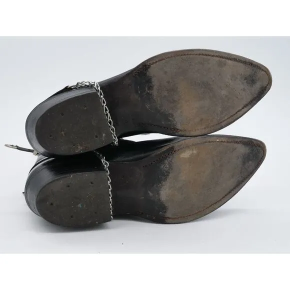 Nocona Boots Womens 7 Black Leather Roper Harness Pointed Toe Pull On