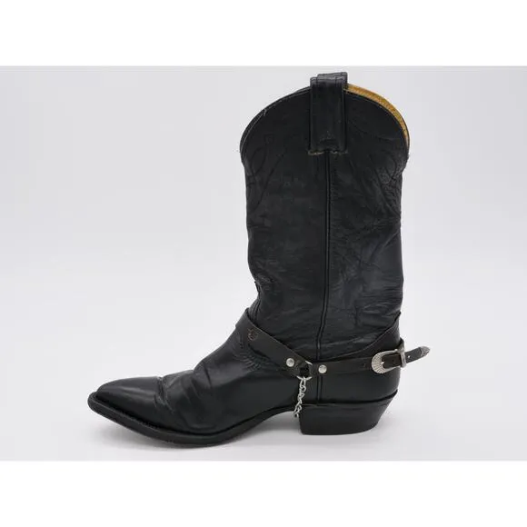 Nocona Boots Womens 7 Black Leather Roper Harness Pointed Toe Pull On
