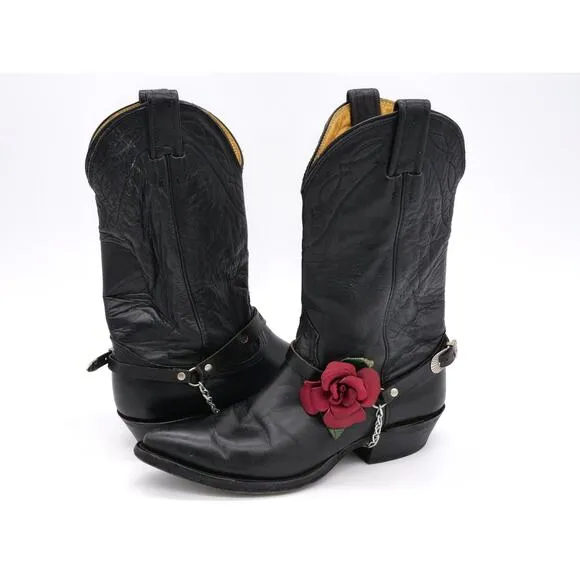 Nocona Boots Womens 7 Black Leather Roper Harness Pointed Toe Pull On