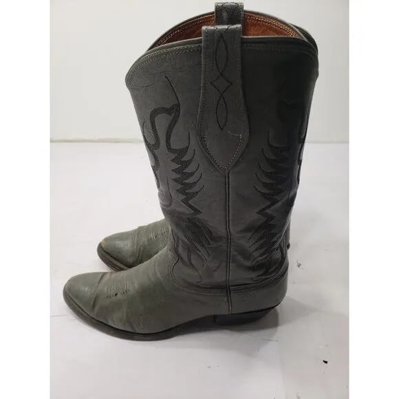 Nocona Men’s Grey Leather Pull On Cowboy Boots Size 10 1/2 D Style J817