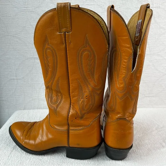 Nocona Vintage Western Cowboy Boots Mens 8D Tan Leather Altered and Stained boot