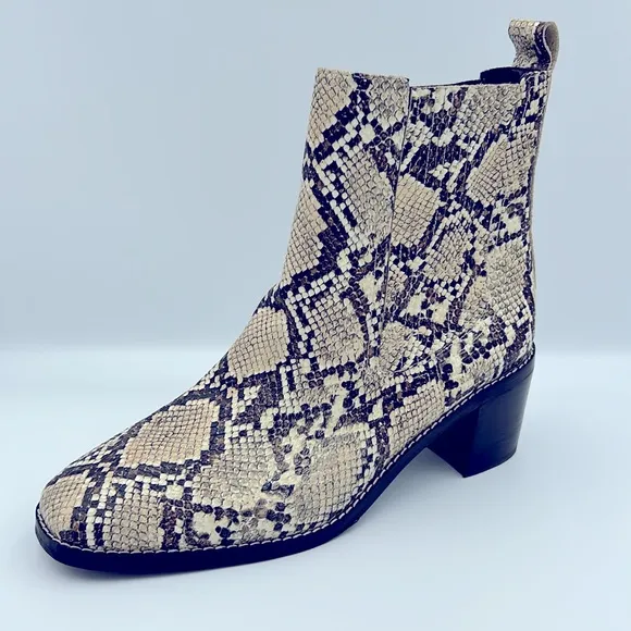 Nordstrom Nohazina-Lea Snakeskin Embossed Leather Block Heel Pull On Boots NWT