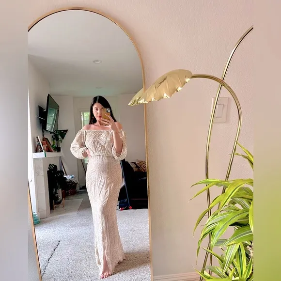 Novella Royale RARE Chantilly Cream Maxi Dress, Small, STUNNING!