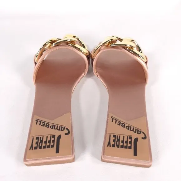NWB Jeffrey Campbell Women's Danae Chain Flat Sandals Rose Gold Satin Size 5.5M