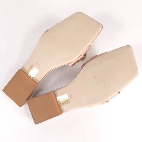 NWB Jeffrey Campbell Women's Danae Chain Flat Sandals Rose Gold Satin Size 5.5M