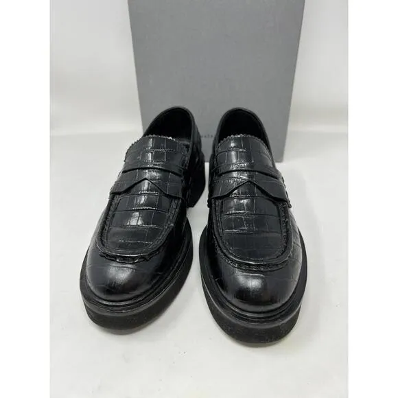NWB WOMEN'S AQUATALIA MARICE Black Leather CROC EMBOSSED LOAFERS US 6.5 M ITALY