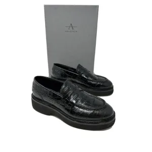NWB WOMEN'S AQUATALIA MARICE Black Leather CROC EMBOSSED LOAFERS US 6.5 M ITALY