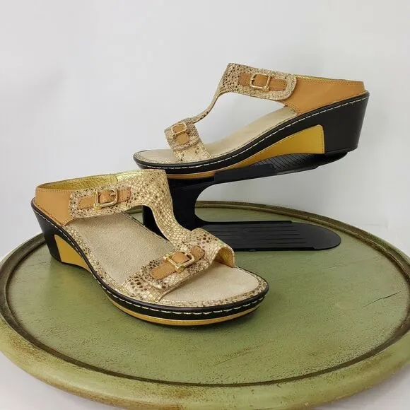 NWoB Algeria Lara Wedge Strap Sandals Gold Snake