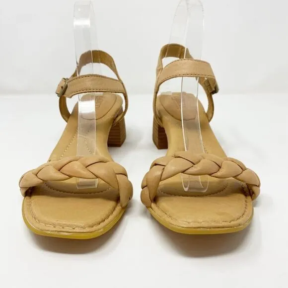 NWOB Born Tan Braided Leather Open Toe Sandals Women's Size 9 Adjustable Strap