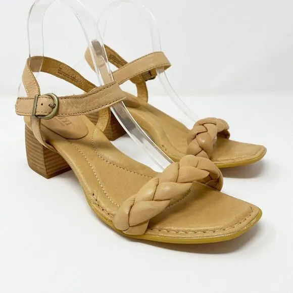 NWOB Born Tan Braided Leather Open Toe Sandals Women's Size 9 Adjustable Strap