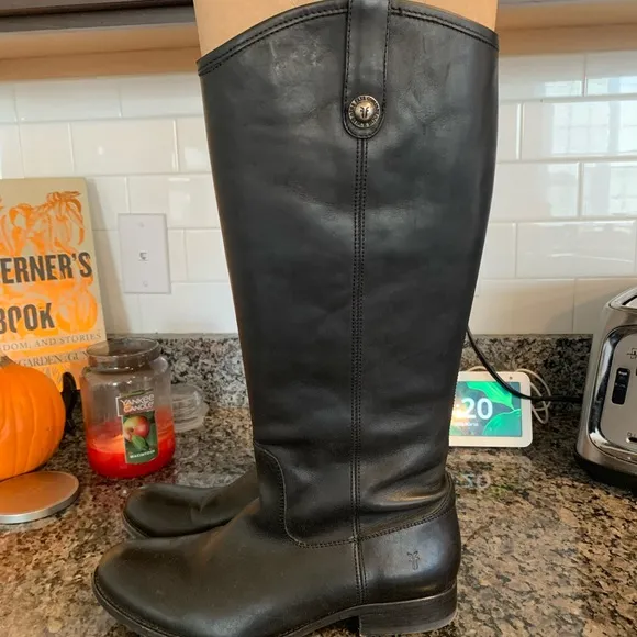 NWOB Frye Melissa Riding Boot Black Leather Sz 9 Pull On Western