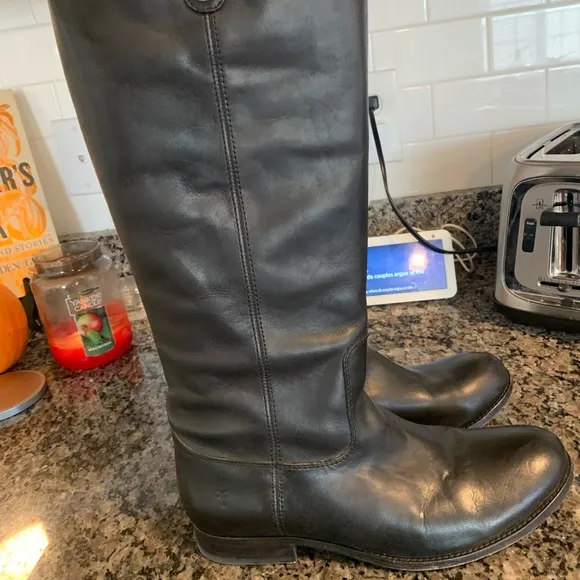 NWOB Frye Melissa Riding Boot Black Leather Sz 9 Pull On Western