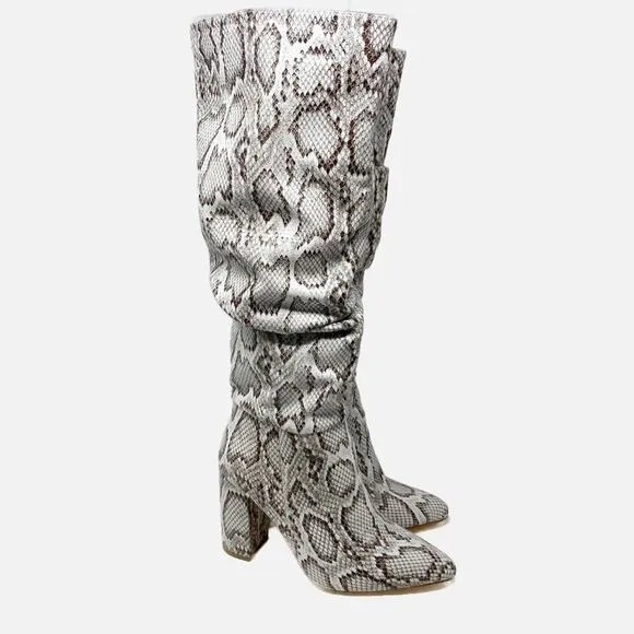 NWOB Just Fab Gray Faux Leather Snake Print Slouchy Boots Women's Size 9 Pull On