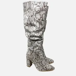 NWOB Just Fab Gray Faux Leather Snake Print Slouchy Boots Women's Size 9 Pull On
