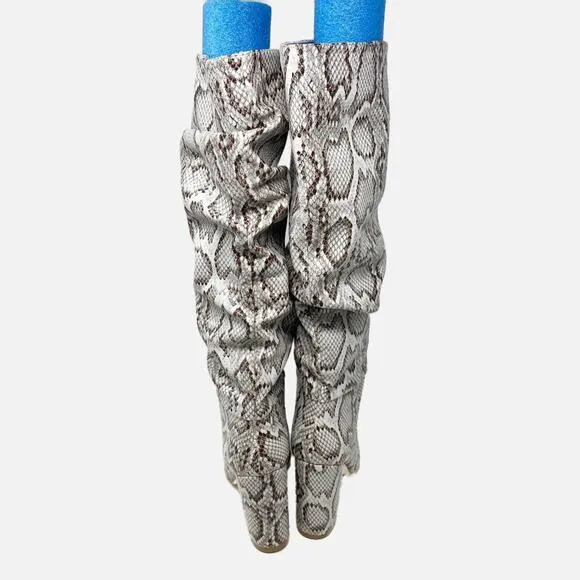 NWOB Just Fab Gray Faux Leather Snake Print Slouchy Boots Women's Size 9 Pull On