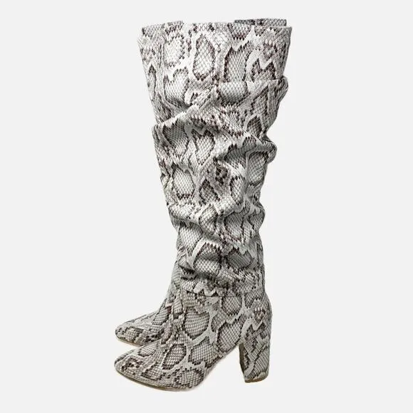 NWOB Just Fab Gray Faux Leather Snake Print Slouchy Boots Women's Size 9 Pull On