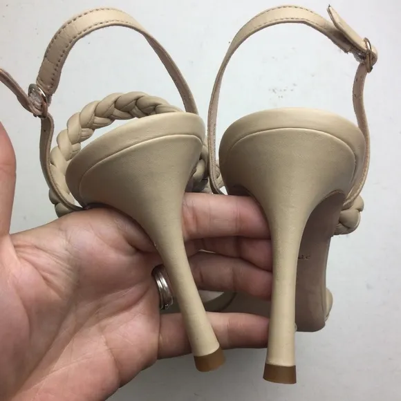 NWOB Kate Spade Saffron Braided Leather Slingback Almond Toe Warm Stone Heel 9.5