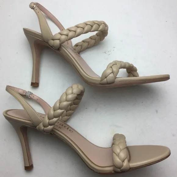 NWOB Kate Spade Saffron Braided Leather Slingback Almond Toe Warm Stone Heel 9.5
