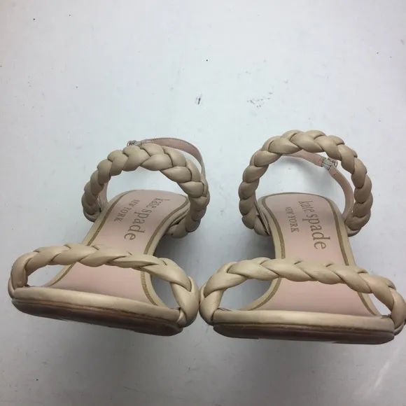NWOB Kate Spade Saffron Braided Leather Slingback Almond Toe Warm Stone Heel 9.5