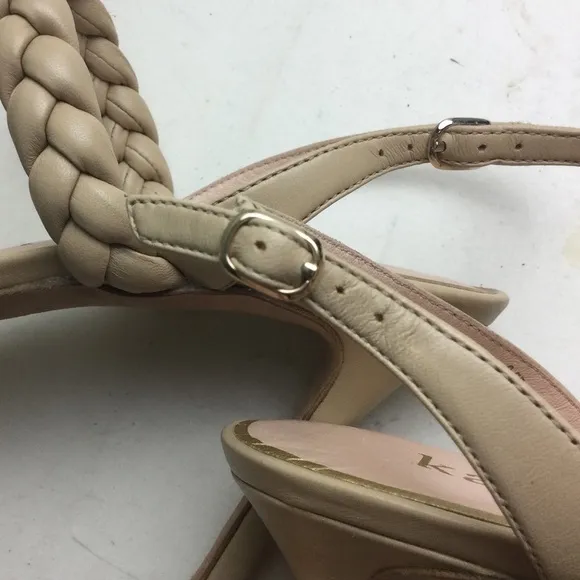 NWOB Kate Spade Saffron Braided Leather Slingback Almond Toe Warm Stone Heel 9.5
