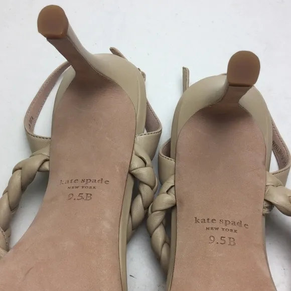 NWOB Kate Spade Saffron Braided Leather Slingback Almond Toe Warm Stone Heel 9.5