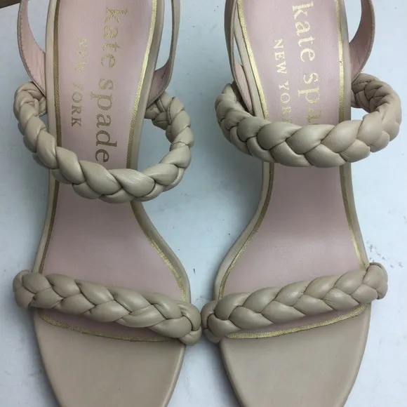 NWOB Kate Spade Saffron Braided Leather Slingback Almond Toe Warm Stone Heel 9.5