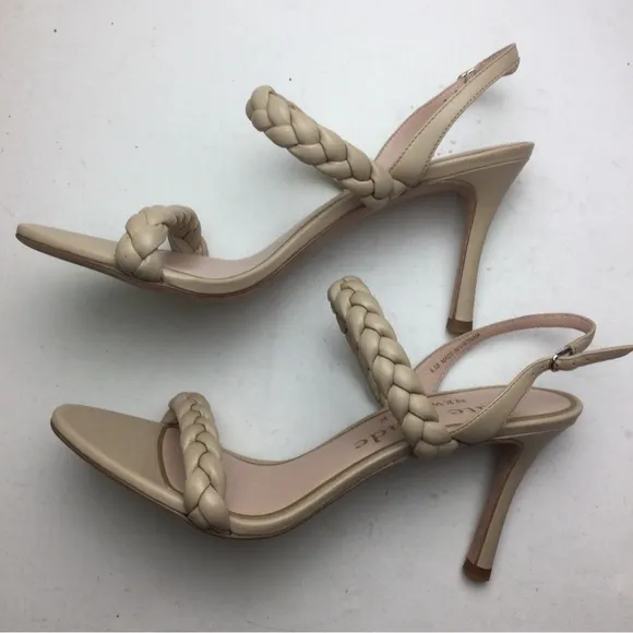 NWOB Kate Spade Saffron Braided Leather Slingback Almond Toe Warm Stone Heel 9.5