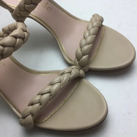 NWOB Kate Spade Saffron Braided Leather Slingback Almond Toe Warm Stone Heel 9.5