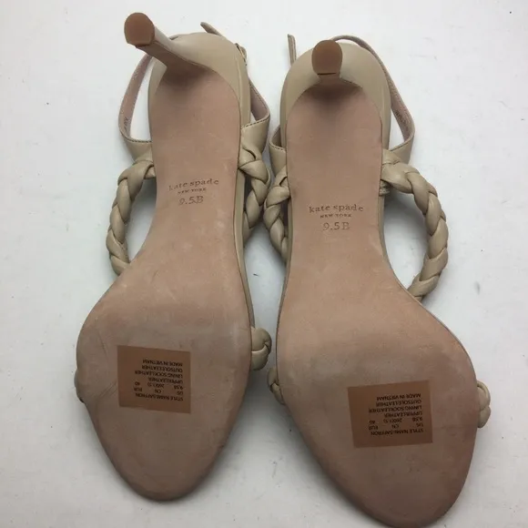 NWOB Kate Spade Saffron Braided Leather Slingback Almond Toe Warm Stone Heel 9.5