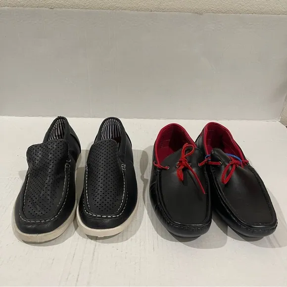 NWOB Men’s Black Loafers Slip On Shoes Set Of 2 Size 9 US NEW!