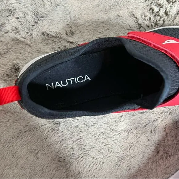 NWOB Nautica Velcro Strap Navy and Red Slip On Sneakers Size 13