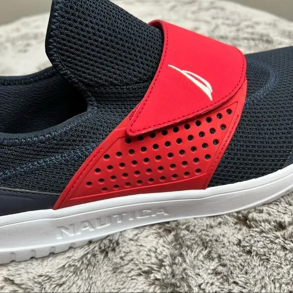 NWOB Nautica Velcro Strap Navy and Red Slip On Sneakers Size 13