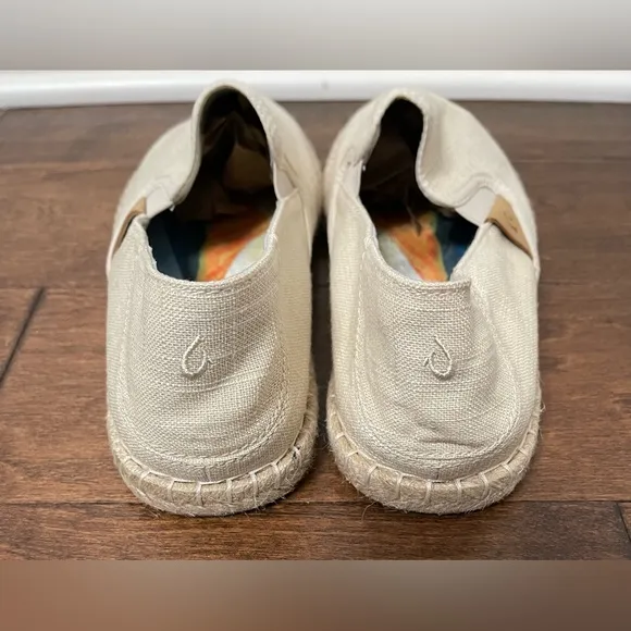 NWOB Olukai Kaula Pa’a Kapa Convertible Neutral Linen Espadrille Flats Size 9.5