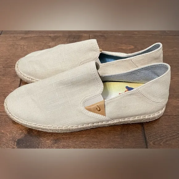 NWOB Olukai Kaula Pa’a Kapa Convertible Neutral Linen Espadrille Flats Size 9.5