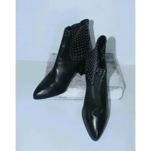 NWOB Steve Madden Jaclyn Black W/ Studs Pull On Bootie 3&quot; Heel Women Shoe 8.5 M