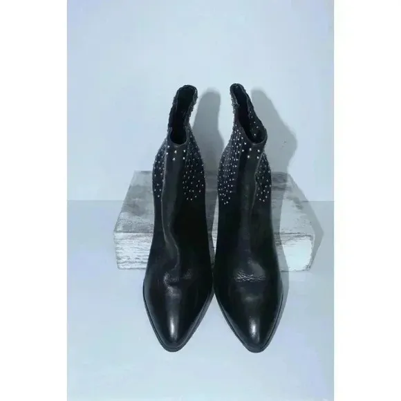 NWOB Steve Madden Jaclyn Black W/ Studs Pull On Bootie 3&quot; Heel Women Shoe 8.5 M