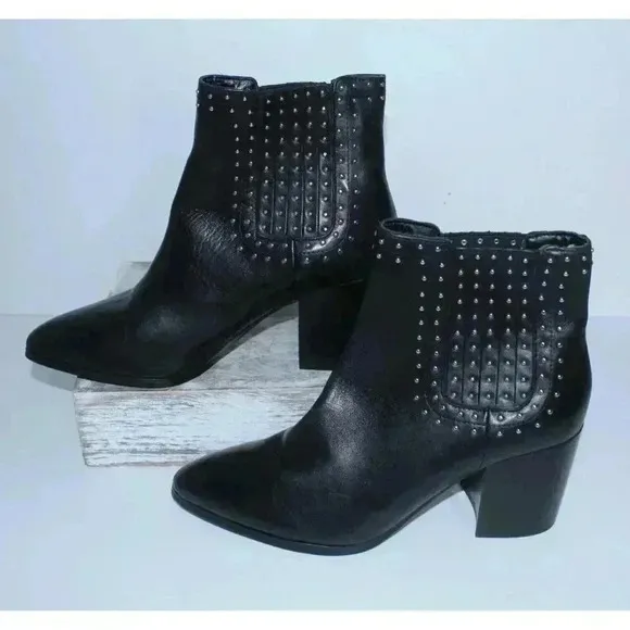 NWOB Steve Madden Jaclyn Black W/ Studs Pull On Bootie 3&quot; Heel Women Shoe 8.5 M