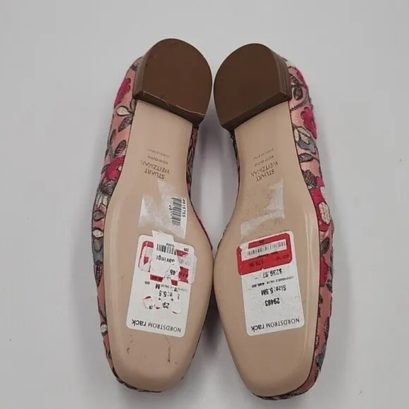 NWOB Stuart Weitzman pink floral print pipearky Womens brocade loafers Sz 5.5M