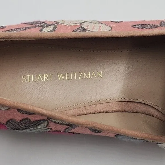 NWOB Stuart Weitzman pink floral print pipearky Womens brocade loafers Sz 5.5M